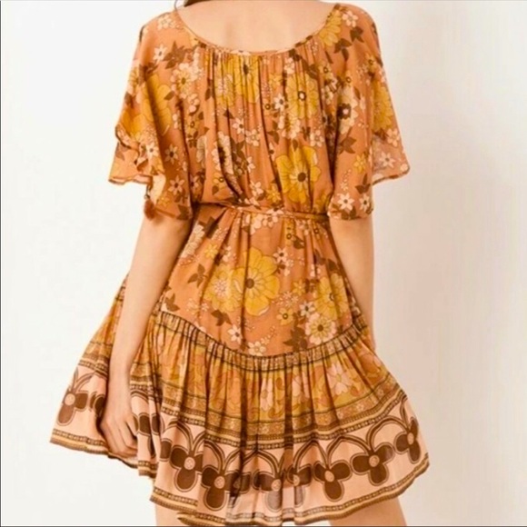 Yellow Orange Tropical Print Mini Dress with Frill Hem 70’s Style - Picture 6 of 11